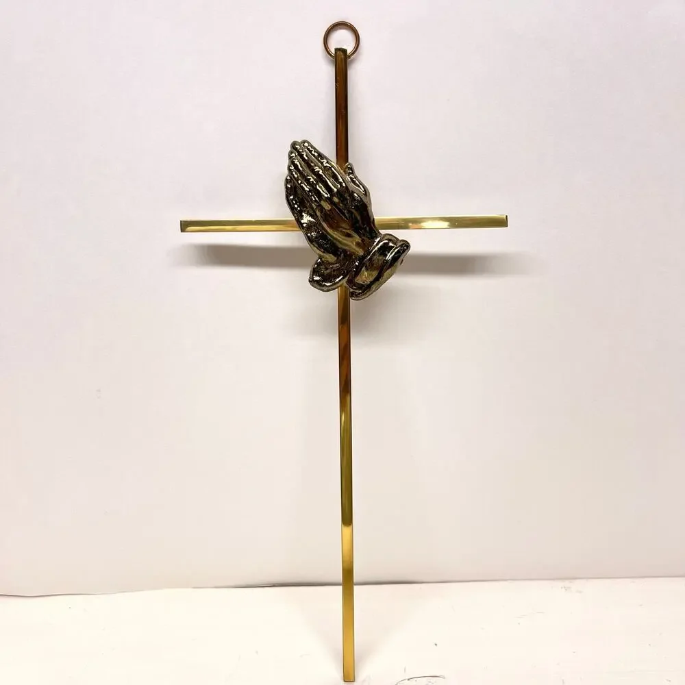 Vintage Brass 10” Praying Hands Christian Cross